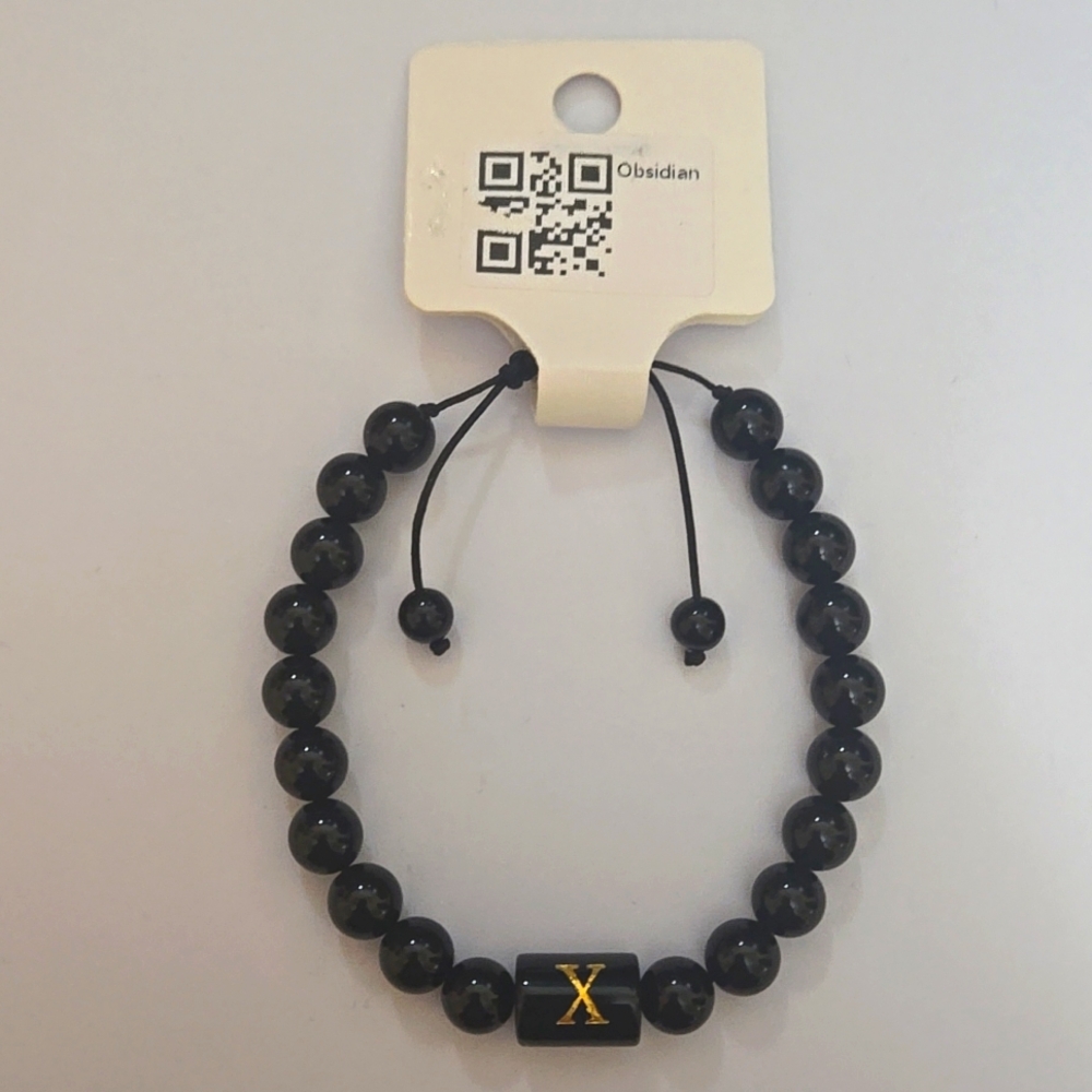Obsidian Gem Stone Letter X
